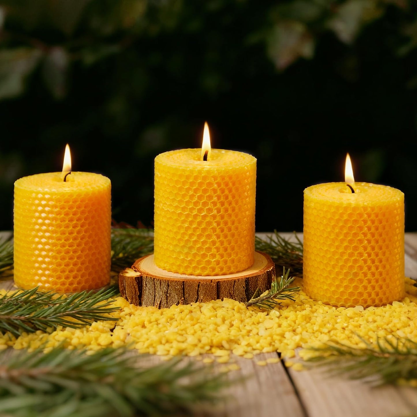 Ashlux Beeswax Pillar Candles 3 Pack, 3x3 Inch Unscented Dripless Pure Natural Bees Wax, Hand-Rolled Honeycomb Decorative Candle for Home Decor, Prayer, Wedding, Meditation, Gifts Set