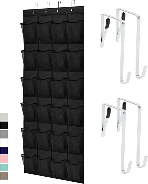 GORILLA GRIP Over The Door Shoe Organizer - 24 Large Breathable Mesh Pockets | Space-Saving Storage in Black