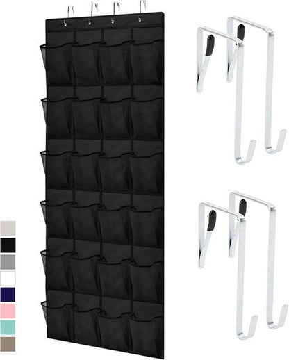 GORILLA GRIP Over The Door Shoe Organizer - 24 Large Breathable Mesh Pockets | Space-Saving Storage in Black