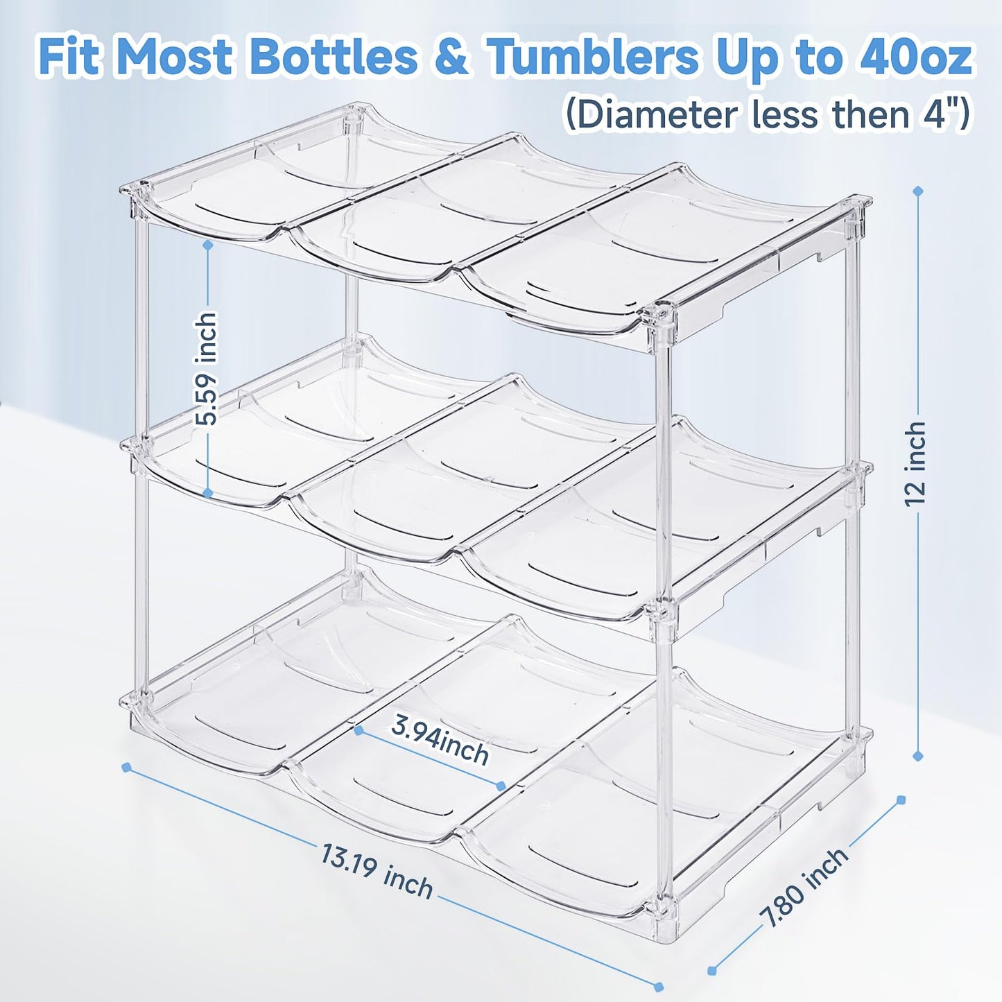 Stackable Water Bottle Organizer for Stanley 40 oz Tumbler, Water Bottle Holder for Cabinet, Pantry Kitchen Organizers and Storage for Stanley Cup Accessories, Tumbler Organizer and Wine Rack, 3Pack