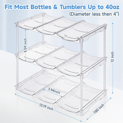 Stackable Water Bottle Organizer for Stanley 40 oz Tumbler, Water Bottle Holder for Cabinet, Pantry Kitchen Organizers and Storage for Stanley Cup Accessories, Tumbler Organizer and Wine Rack, 3Pack