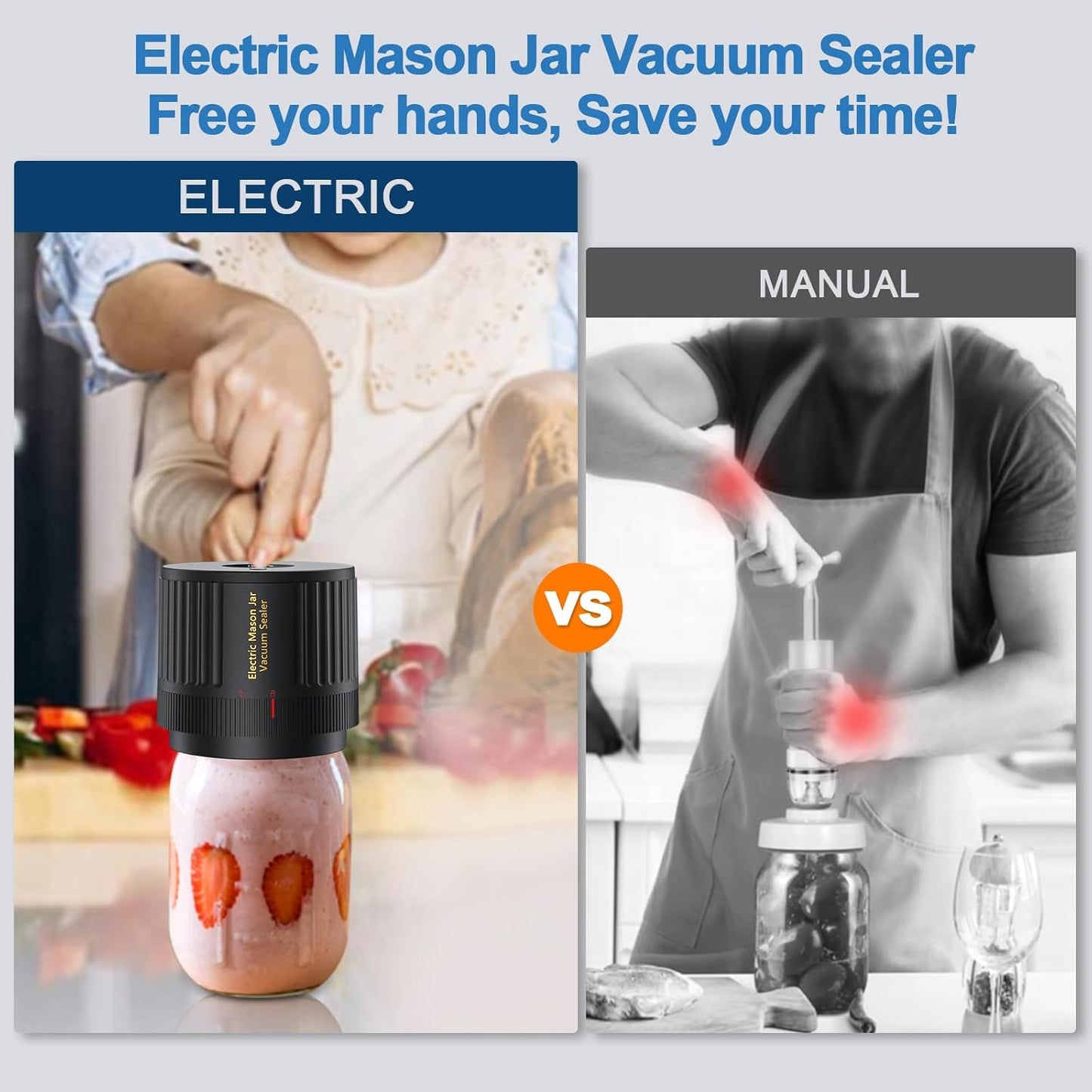 LOVE MOMENT Electric Mason Jar Vacuum Sealer Kit - Ideal for Wide & Regular Mouth Jars