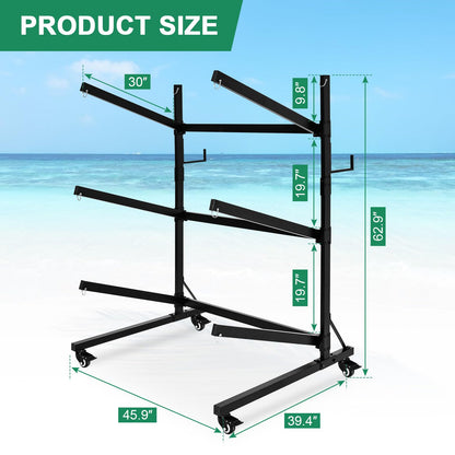 YPJIAJV Kayak Storage Rack with Lockable casters,Thickened Heavy Duty Kayak Stand，Holds 3 Kayaks Canoe Paddleboard, for Indoor, Outdoor, Garage, shed, Marina Kayak Storage Racks