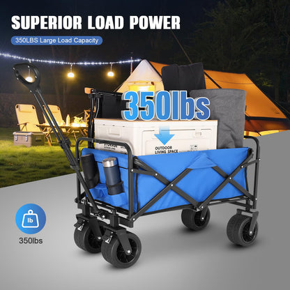 EVLIQUIL Collapsible Foldable Beach Wagon,Folding Wagon Cart with Big Wheels,Utility Grocery All Terrain Wagons carts Foldable with Brakes for Sand Camping Sports Outdoor(Lake Blue).