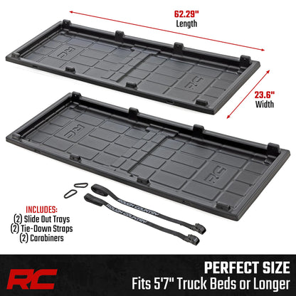 Rough Country Slide-Out Truck Bed Cargo Tray - Organizer for 5'7"+ Beds, Heavy-Duty Polyethylene, UV-Protected, Easy Tailgate Access