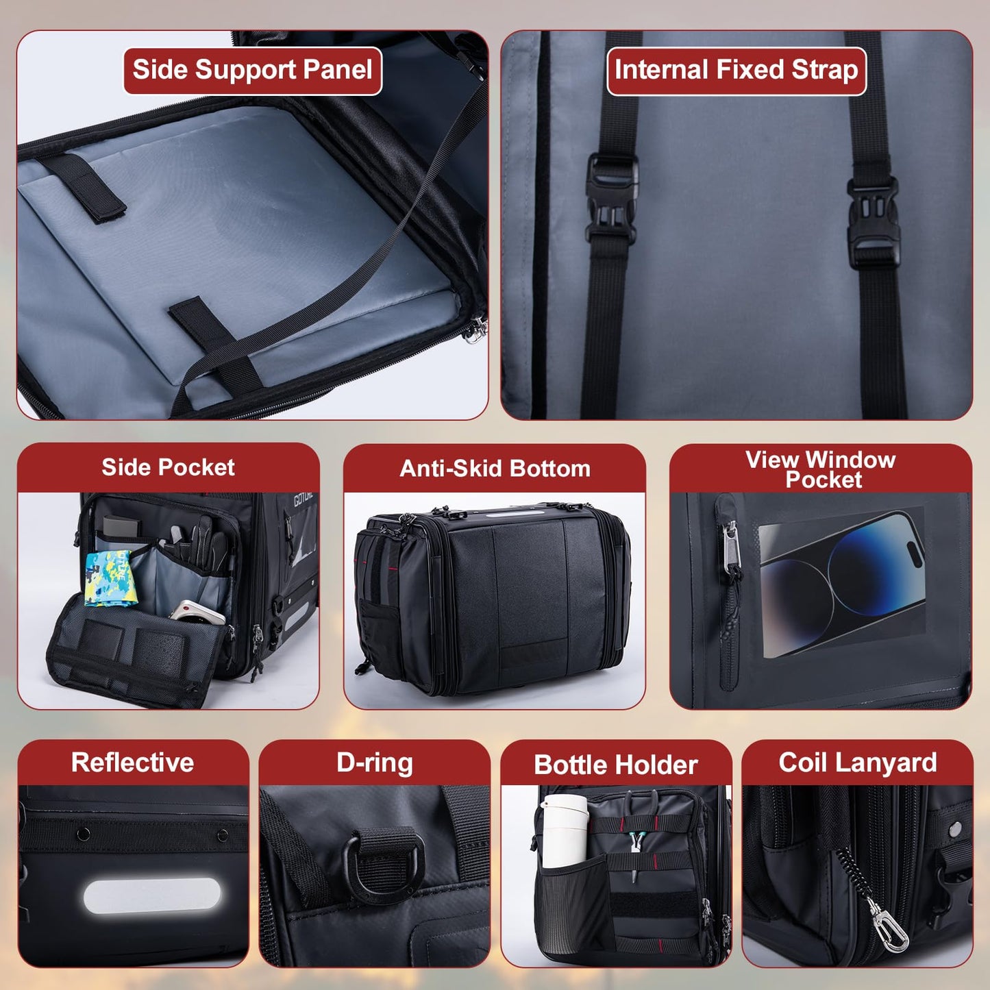 Goture 50L-70L Expandable Motorcycle Tail Bag, 1000D High-Tenacity Motorcycle Luggage Bag, Water-Repellent Motor Cycle Rear Seat Bag for Touring Cruisers with Rain Cover & Bungee Straps