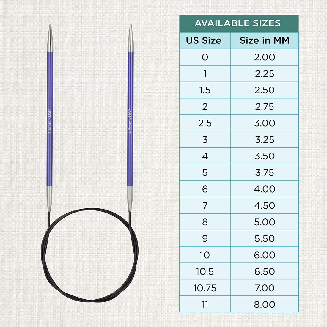 KnitPro Zing Fixed Circular Needles 16" (40cm) | US Size 7 (4.5mm)