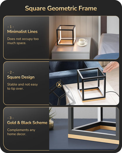 EDISHINE Modern LED Table Lamp, 3-Way Dimmable, 3000K/4500K/6000K, Black Gold, Model HLTL02VY12R