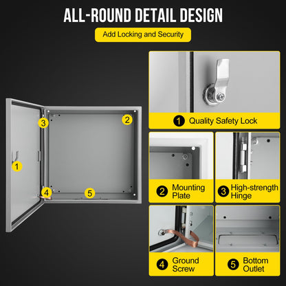 24x24x12 Inch NEMA 4X Industrial Steel Electrical Enclosure, Waterproof & Dustproof Outdoor Junction Box with Hinged Lockable Door and Mounting Plate for Commercial & Residential Circuit Protection