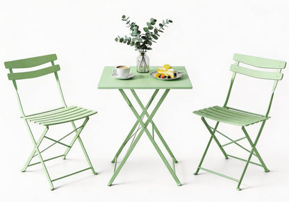 Garvee 3-Piece Patio Bistro Set – Metal Frame Folding Patio Furniture, Outdoor/Indoor Bistro Table and Chairs Set, No Assembly Needed, for Balcony, Yard, Garden, Green