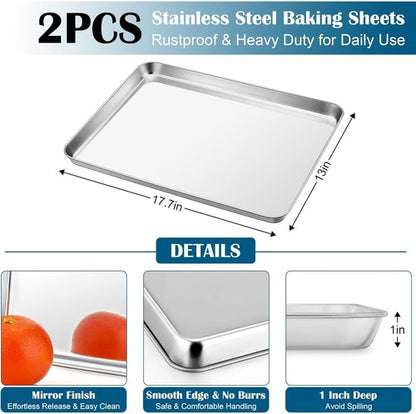 E-far Baking Sheet Set - Large Stainless Steel Cookie Sheets with Cooling Racks | Non-Toxic & Heavy Duty, 18 x 13 x 1 Inch