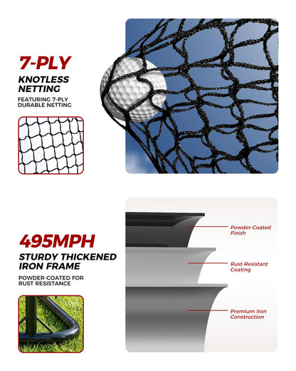 Golf Practice Net Set 10x7.5FT, Heavy Duty Golf Hitting Net for Backyard & Indoor Training, Golf Swing Practice Net with Ball Return System, Extended Top Barrier, Target Cloth & Carry Bag.