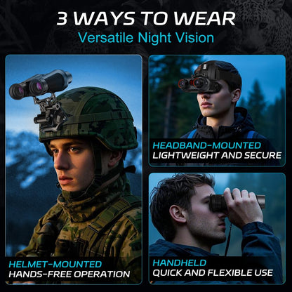 GOWWPUN 3D VR Night Vision Goggles - Rechargeable Head Mounted Binoculars, Built-in Giant Screen, 4K Video, 24MP Photos, 6X Digital Zoom, Includes 32GB TF Cards
