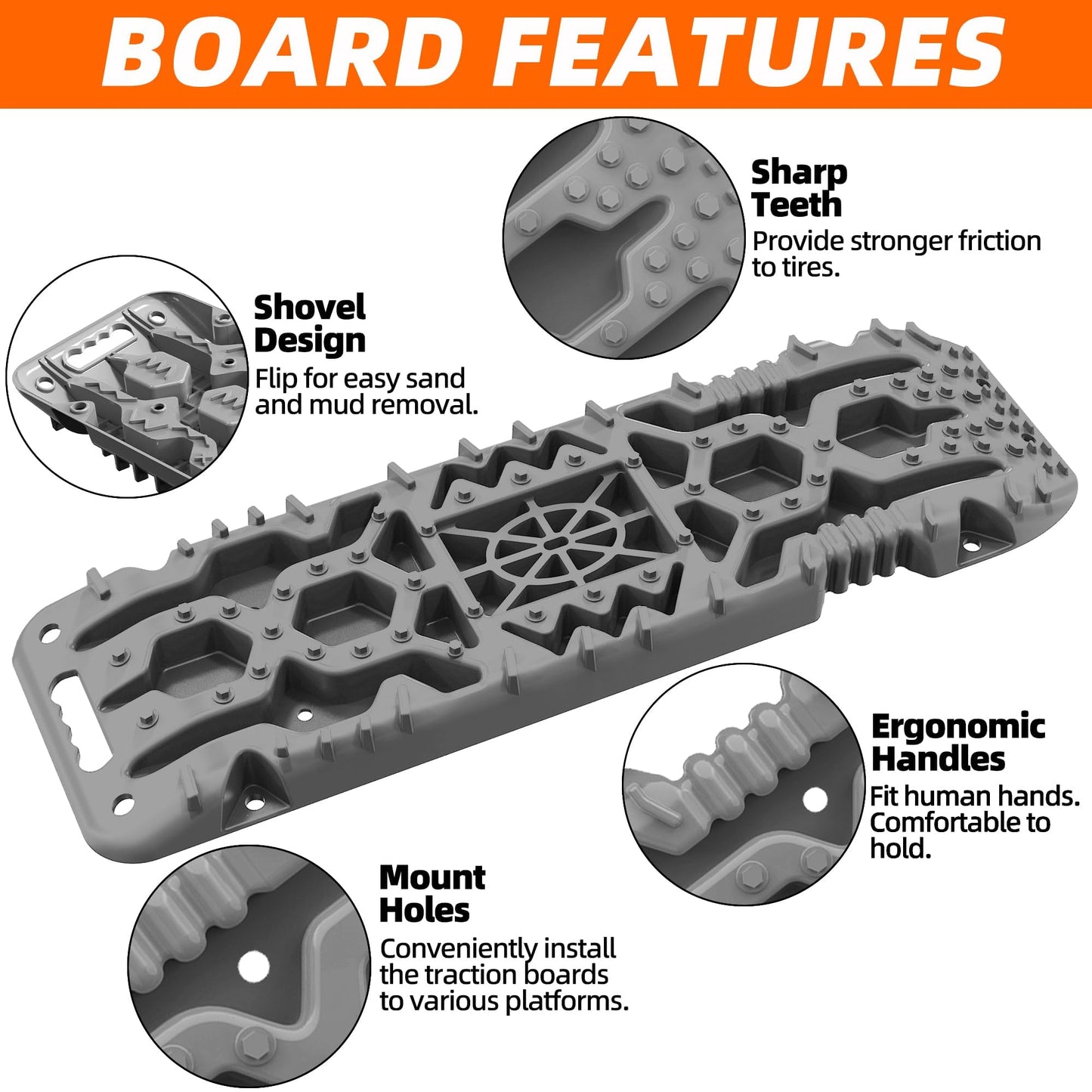 ALL-TOP Traction Boards with Build-in Jack Base, 2PCS Recovery Boards for Overlanding (4th Gen, Gray)