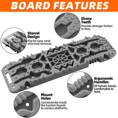 ALL-TOP Traction Boards with Build-in Jack Base, 2PCS Recovery Boards for Overlanding (4th Gen, Gray)