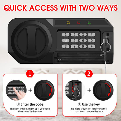 1.6 Cub Fire Proof Safe for Home Documents, Anti-Theft Digital Security Box with Electronic Keypad Lock and Spare Key, Small Safes for Home Use Fire and Water proof for Money Jewelry Valuables