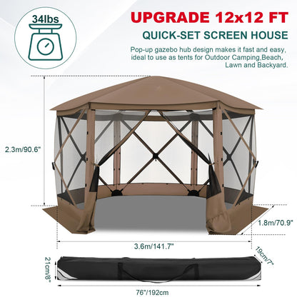 COBIZI 12x12 FT Pop Up Canopy Stargazing Tent, Gazebos On Clearance with Removable Roof, Screened in Gazebo, Screen Tents Portable carpas para Patio for Outdoor Camping,Backyard, Garden, Brown(Pro)