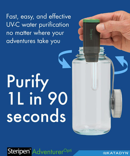 SteriPen Adventurer Opti UV Water Purifier - CR123 Battery Powered, Optical Water Sensor, Pen-Style Handheld for Camping, Backpacking, Travel & Emergency Preparedness