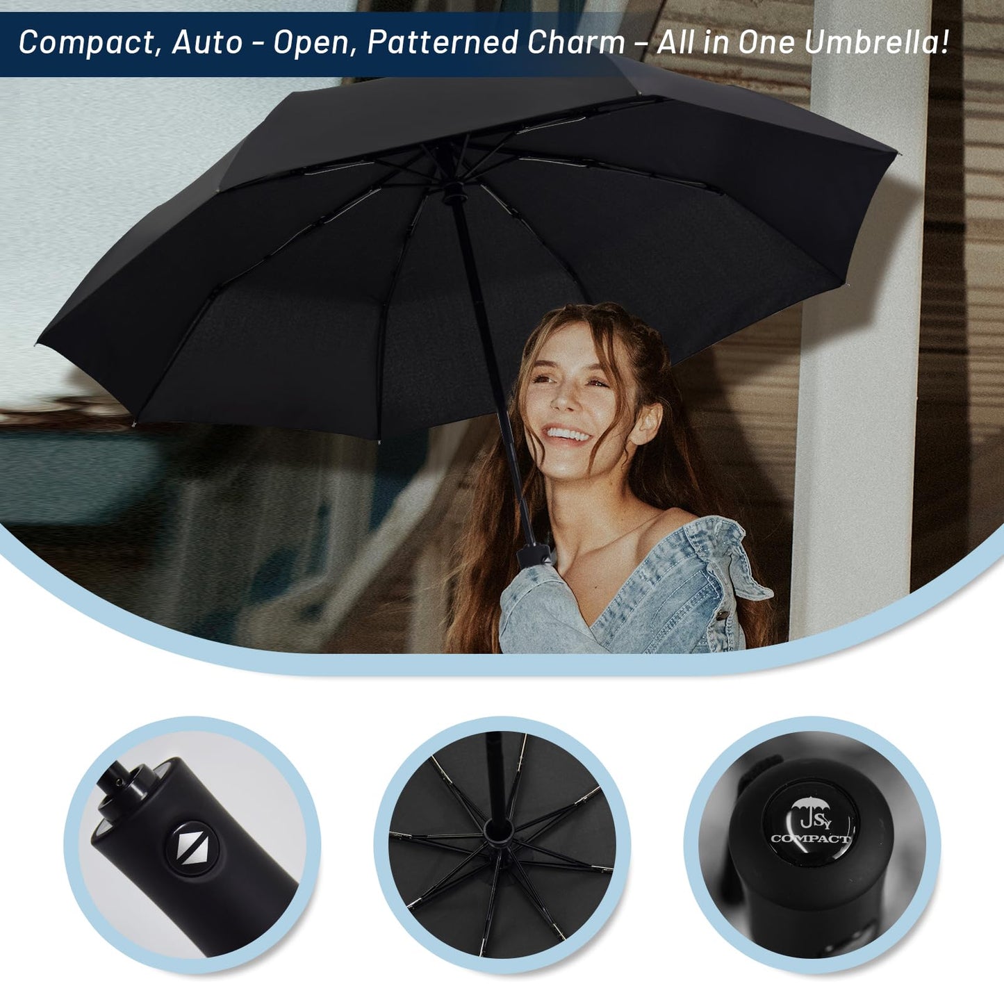 SY COMPACT Travel Umbrella Windproof Automatic LightWeight Unbreakable Umbrellas-Factory outlet umbrella (Black)