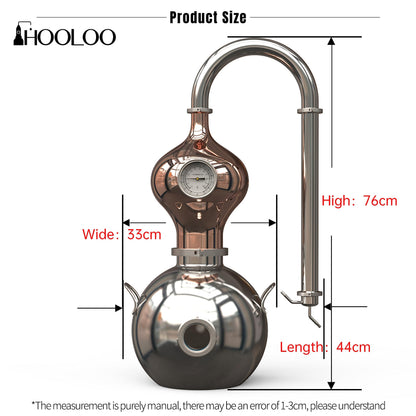 HOOLOO D15 Distiller Still for Home Use Kit 304 Stainless Steel Making Kit with Thermometer Hydrosol Essential Oil Alcohol Brandy Vodka 4Gal (D15-12Liters/3Gal -Direct fire Heating)