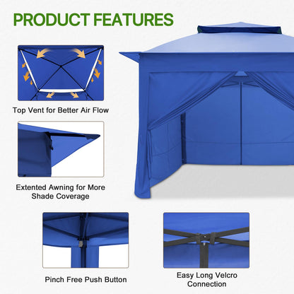 COOS BAY 11x11 Pop Up Gazebo with 4 Sidewalls, Instant Outdoor Canopy Tent with UPF 50+ UV Protection, Water Resistant Shelter with Carry Bag, Stakes & Ropes, Blue