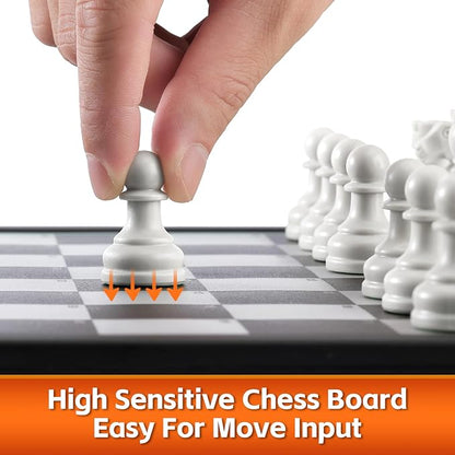 Advanced Electronic Chess Board Smart Computer Chess Set AI Voice Coach Learning for Kids ELO 2200+ for Improving Players Magnetic Large Pieces &amp Board Perfect for Adults LCD Display(Black)