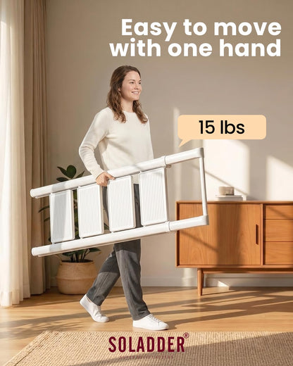 SOLADDER 4 Step Ladder with Handrails, Anti-Slip and Foldable Step Stool with Widen Pedals, Portable Stepladders for Home, Kitchen and Indoor, Space Saving, Iron Material, 300lbs, White