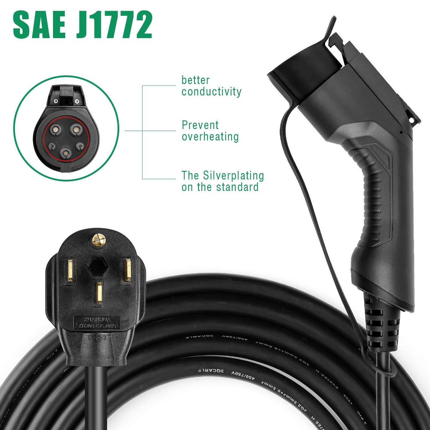 LEFANEV 32 Amp EV Charger Level 2,(NEMA 14-50, 32A/20ft,7.68KW) Portable Electric Vehicle Charging Station for Electric and Hybrid Vehicles