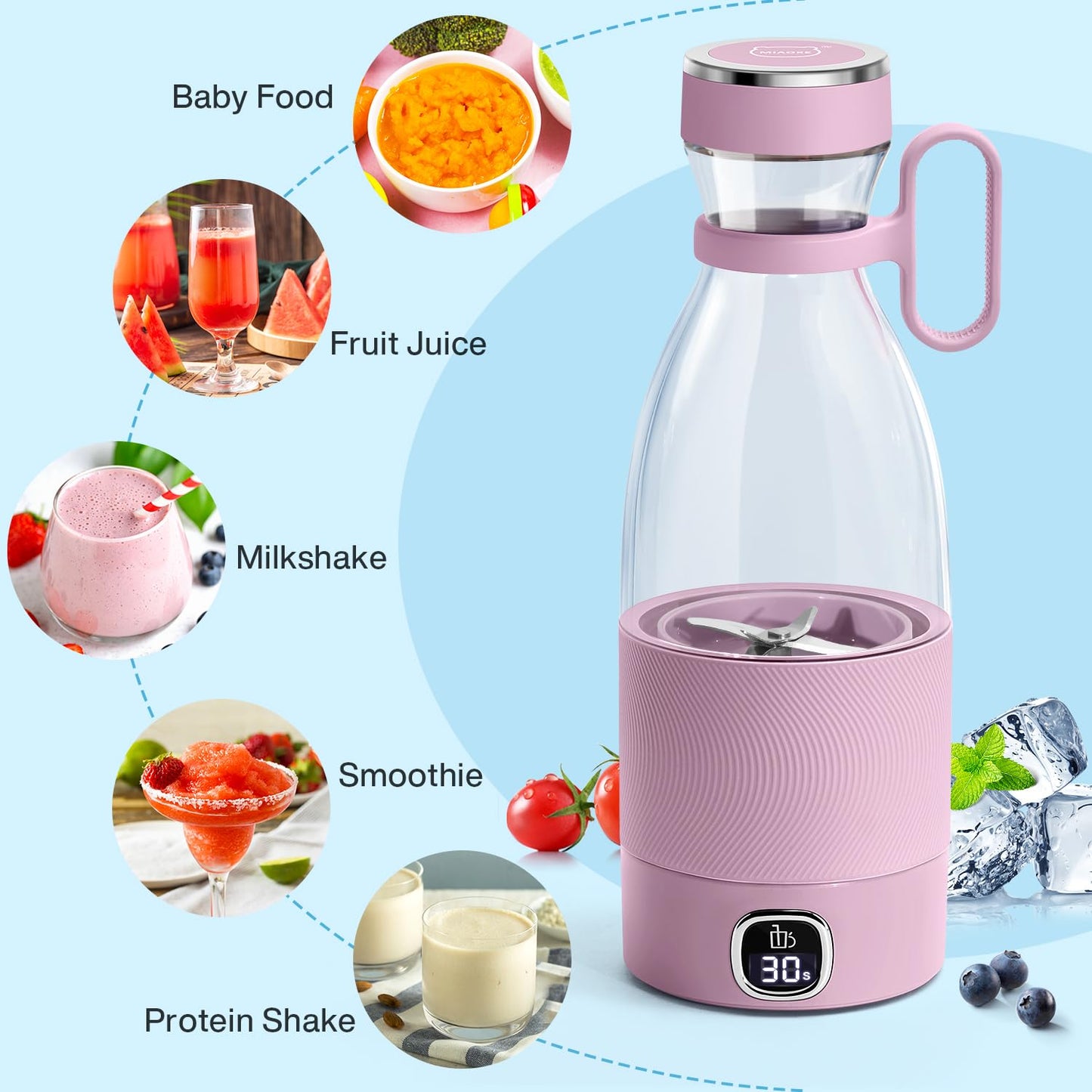 MIAOKE Portable Blender,Fashion Portable Blender for Shakes and Smoothies 11.8 Oz,Magnetic USB Fast Charging Mini Mixer Bottle,Take It for Traveling, Outdoor, Gym, Office, Cars, Gift -PK
