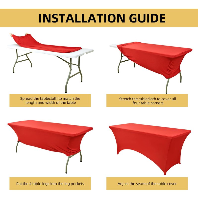 ZarzaaSik 10-Pack 4ft Red Spandex Table Covers for Rectangular Folding Tables - Wrinkle Resistant Stretch Tight Table Cloths - Fitted Table Protector for Parties, Trade Shows, Banquet, and Wedding
