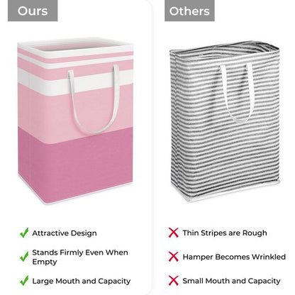 HomeHacks 2 Pack Large Laundry Baskets, Waterproof, Freestanding Laundry Hampers, Collapsible Clothes Hamper with Reinforced Handles in Laundry, College Dorm, Bathroom, Bedroom (Pink, 75Lx2)