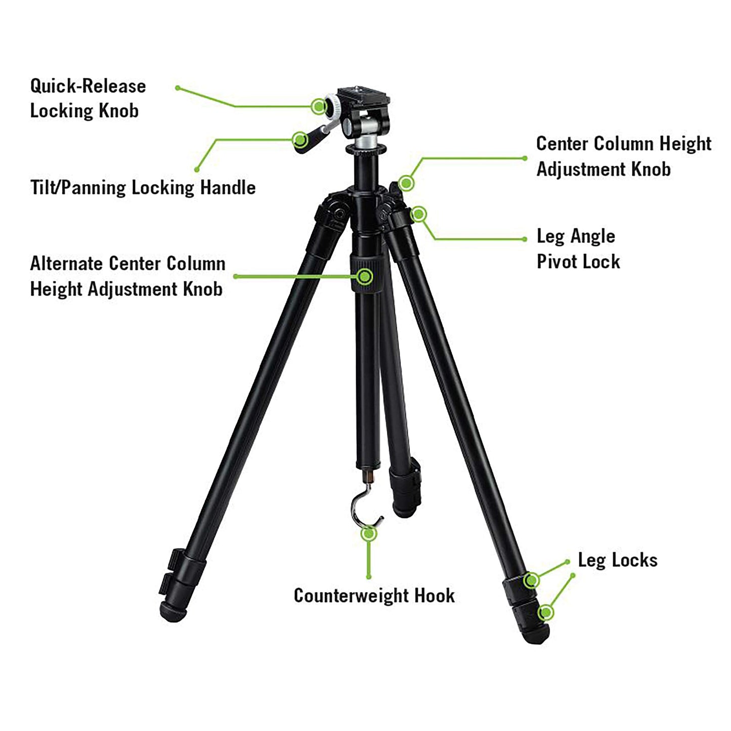 Vortex Optics High Country II Tripod Kit - Aluminum Tripod, 2-Way Pan Head, 22 lb Max Load, Rubber Feet - Unlimited, Unconditional Warranty