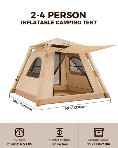Trakiom Inflatable Tents for Camping 2-4 Person, Easy Set Up Camping Tent with Automatic & Manual Pump, Waterproof Blow Up Tent for Family Outdoor
