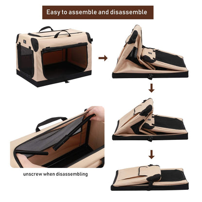 X-ZONE PET 3-Door Portable Soft-Sided Folding Soft Dog Travel Crate Collapsible Pet Kennel,X-Large, 36 x 25 x 25 Inches,Tan