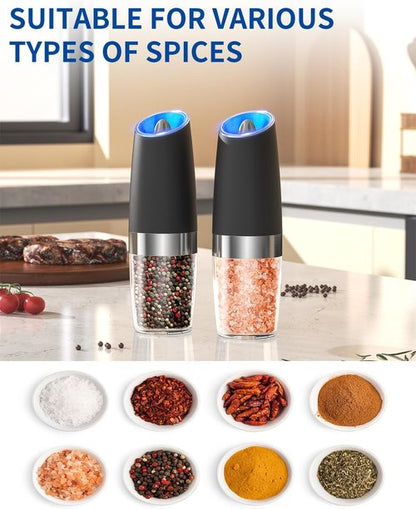 CIRCLE JOY Electric Salt and Pepper Grinder Set - Automatic, LED Light, Adjustable Coarseness, Black