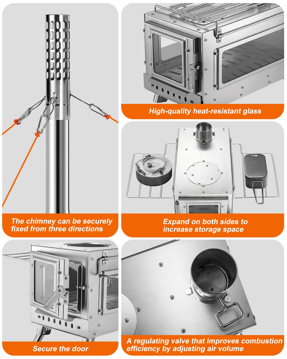 Camping Wood Stove，Wood Burning Tent Stove，Portable Hot Tent Stove for Camping, Hunting, Ice Fishing，Cooking，Shelter