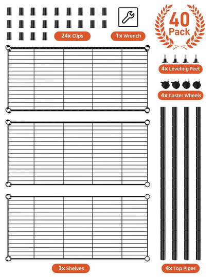YSSOA 3-Tier Heavy Duty Storage Shelves 750Lb Capacity, 24.02" D x 13.78" W x 31.98" H Shelving Unit for Pantry, Garage, Laundry and Kitchen, Black, 2 Pack