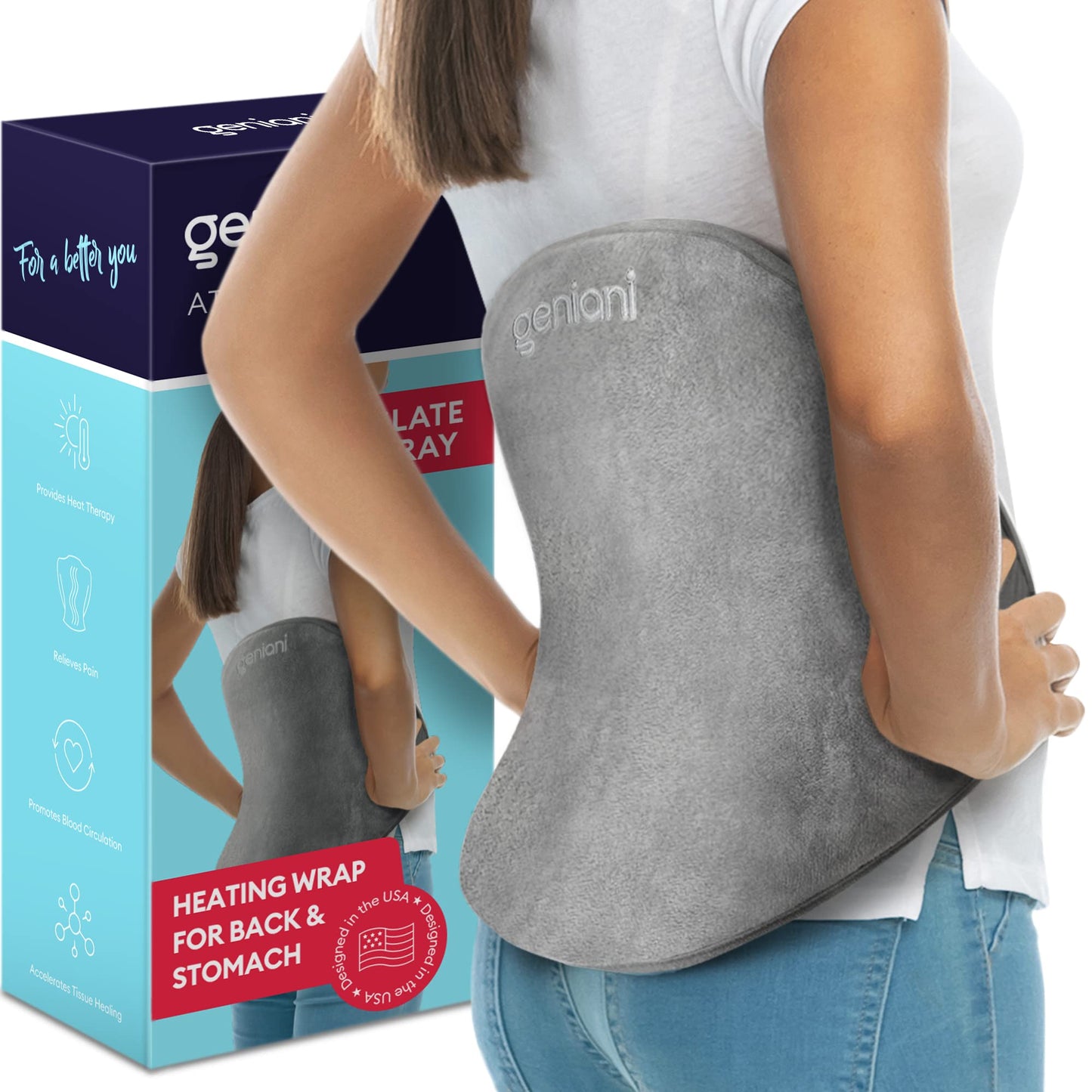 GENIANI Electric Throw - XL Electric Heating Pad for Back Pain & Cramps Relief, Birthday for Women Men Auto Shut Off, Machine Washable, Heat Pad for Neck & Shoulder, 12×24", Tabby Gray