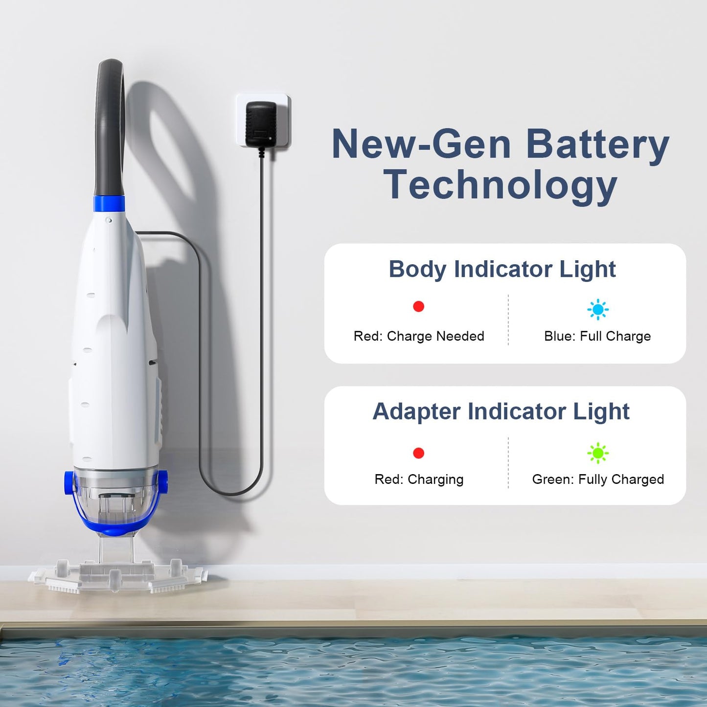 Sharkswell Upgraded Cordless Pool Vacuum with Telescopic Pole, 60 Min Powerful Suction & Transparent Head, Rechargeable Handheld Cleaner for Above Ground Pools, Inground Pools, Hot Tubs and Spa
