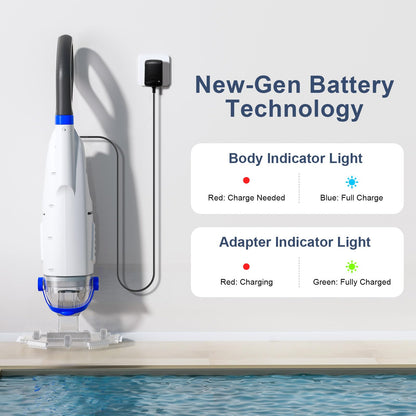 Sharkswell Upgraded Cordless Pool Vacuum with Telescopic Pole, 60 Min Powerful Suction & Transparent Head, Rechargeable Handheld Cleaner for Above Ground Pools, Inground Pools, Hot Tubs and Spa