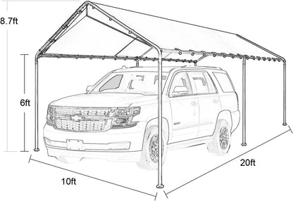 Voysign 10'x20' Carport Heavy Duty Galvanized Car Canopy with Included Anchor Kit, 3 Reinforced Steel Cables, Green