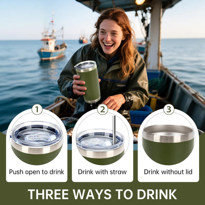 IEOVIEE 32 Pack, 20oz Stainless Steel Bulk Tumblers with Lids and Straws, Double Wall Insulated Travel Coffee Mug, Durable Powder Coated Tumbler Bulk Cup for Cold and Hot Drinks(Army Green)