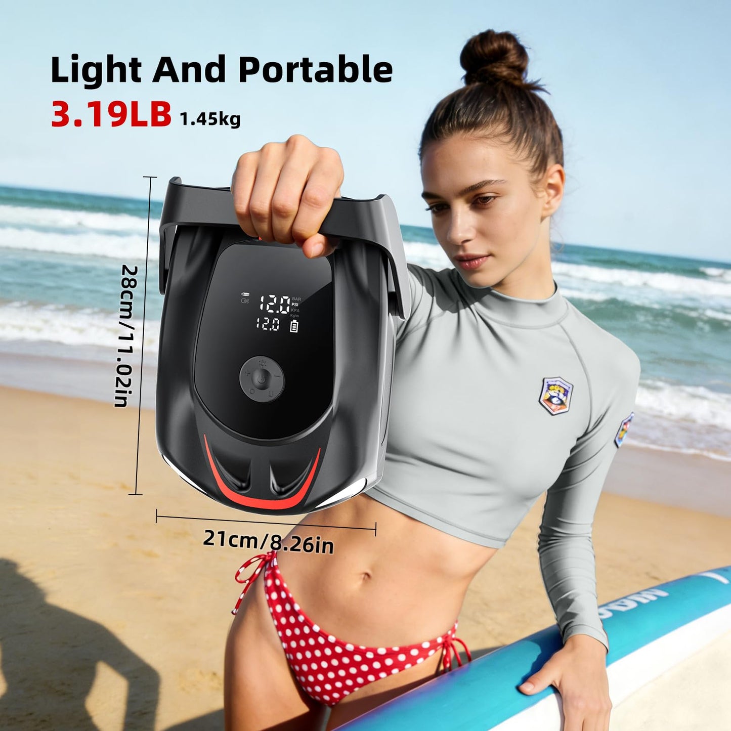 Electric Paddle Board Pump, 22PSI Rechargeable 12000mAh SUP Pump, Theer Stage Inflation/Deflation, Automatic Power-Off Functions, Suitable for Stand up Paddle Boards, Kayak, Surfing Kite, Boat