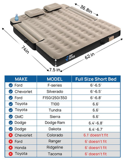 JOYTUTUS Truck Bed Air Mattress for 6.4-6.7Ft with Built-in Air Pump, Full Size Inflatable Mattress Short Beds for Outdoor Camping,with Carry Bag&Cup Holder