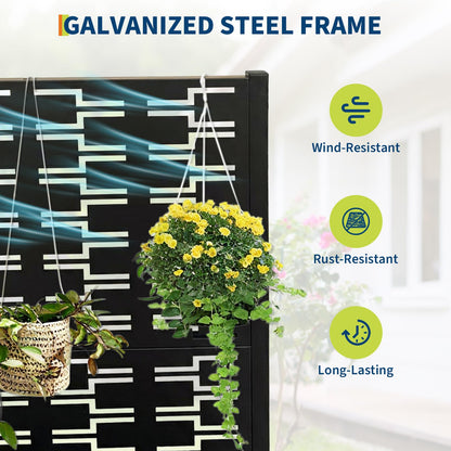 Privacy Planters for Patio, Metal Raised Garden Bed with Trellis and Privacy Screen, 46" x 45" x 15" Planter Box with Drainage Holes for Climbing Plants, Vegetables, Vines, Outdoor Backyard Black
