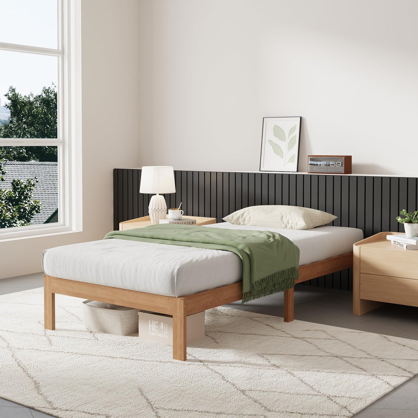 Novilla 12 Inch Wooden Twin Bed Frame, Classic Solid Wood Platform Bed Frame Twin Size, Sturdy Wood Slat Support, No Box Spring Needed, Easy Assembly