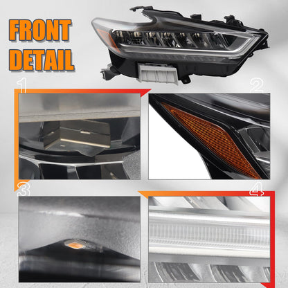 YEQSHNG RH LED Headlight Assembly Compatible With 2019 2020 2021 Nissan Maxima Headlamp Right Passenger Side NI2503269 260109DJ0B