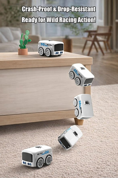 Magic Mini Bus Follows Line Car Inductive Mini Interactive Cars Follows The Line Intelligent Line Tracking System with Dynamic LED Expressions Educational STEM (White)