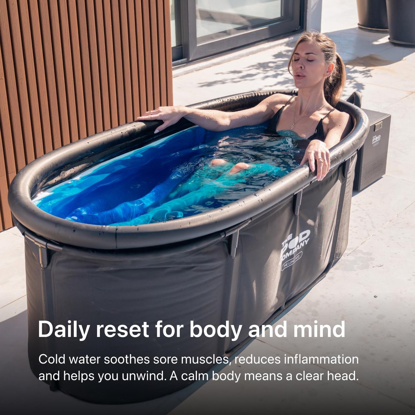 The Pod Company Long Pod Cold Plunge – 126-Gallon Extra-Large Inflatable Ice Bath Tub for Cold Water Therapy – Full-Body Stretch Design, Insulated & Water Chiller Compatible