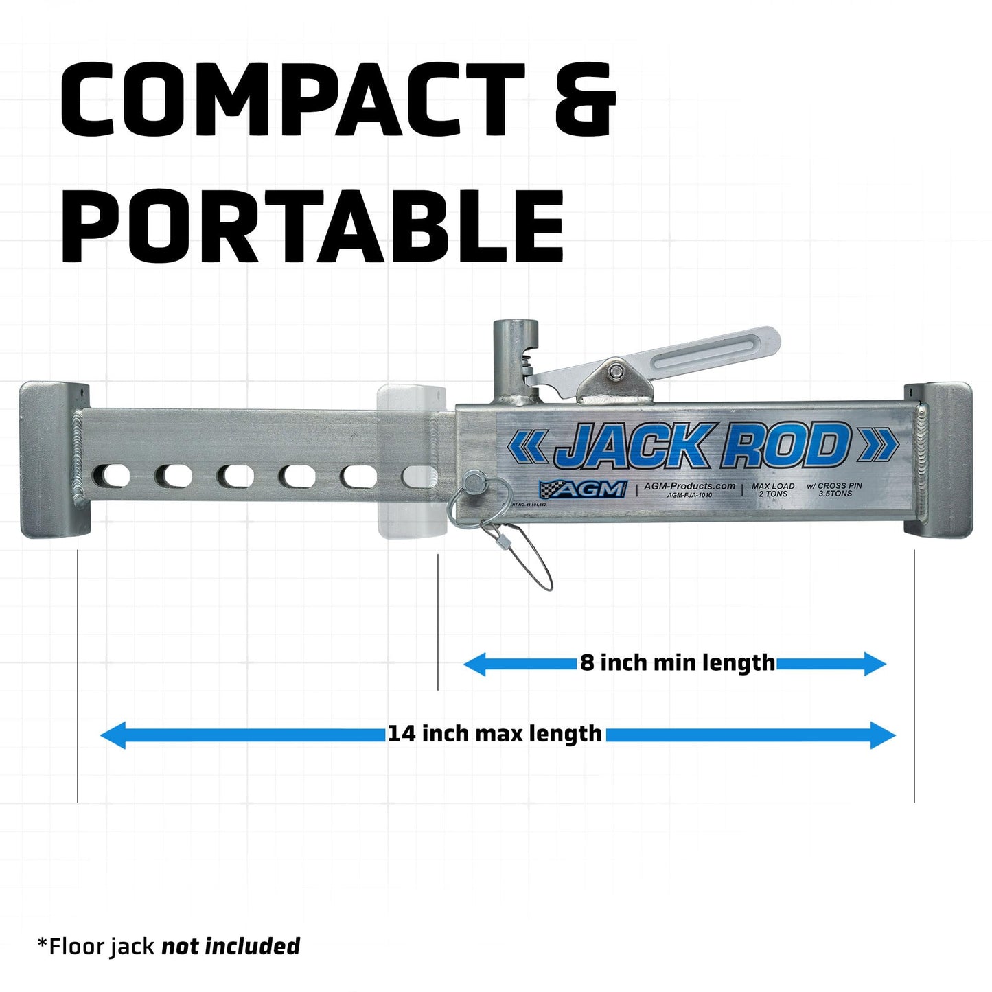 AGM Jack Rod, 3.5 Ton Locking Support Bar for Floor Jacks, Jack NOT Included, 14" Travel, 3 lb, Compact Jack Stand Alternative for Cars, SUVs, EVs, Safer, Smarter Vehicle Support